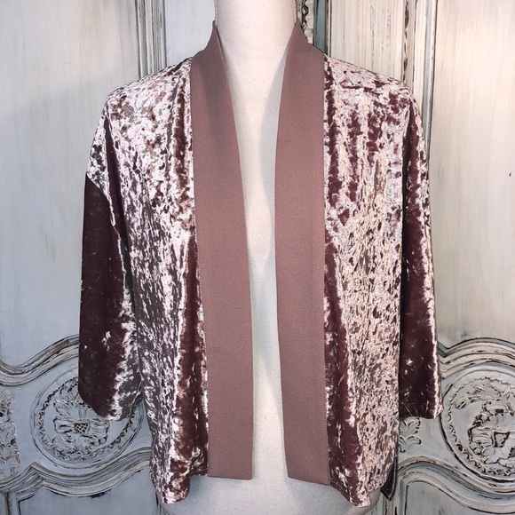 ZARA NWOT Cropped Dusty Mauve Crushed Velvet Kimono Jacket Size S-M - Picture 1 of 11